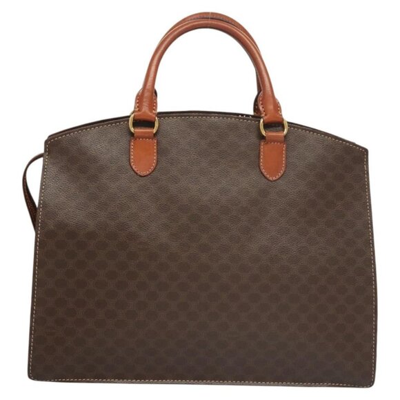 CELINE Macadam Canvas Hand Bag PVC Leather Brown Gold Auth hk2512 - Picture 3 of 16